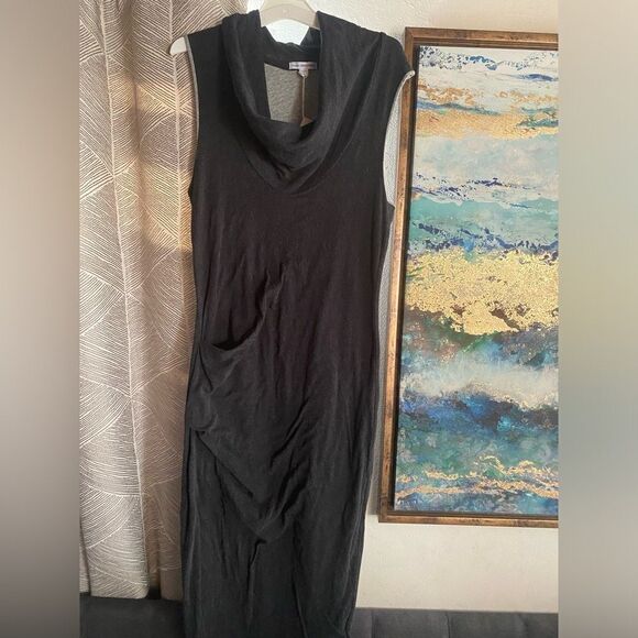 STANDARD JAMES PERSE Midi Dress Sz 4 L Dark Gray Cowl Neck Ruched Lined NEW - Picture 4 of 16